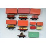 Eight boxed Hornby Trains O gauge passenger and goods wagons to include Rotary Tipping Wagon, Low