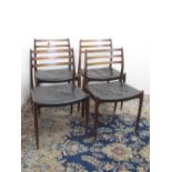 Dom Joly Collection - Set of four J Moller Model 98 Danish rosewood framed dining chairs with ladder