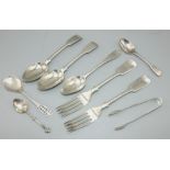 Collection of Victorian and later hallmarked cutlery incl. pair of Fiddle pattern table forks, two