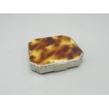 Continental silverplated and tortoiseshell design canted rectangular compact, stamped foreign