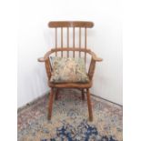 Modern ash and elm comb back broad arm Windsor chair with cushion