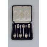 Cased set of six Geo. V hallmarked silver coffee spoons, Sheffield 1931, makers marks 'T.R & S',