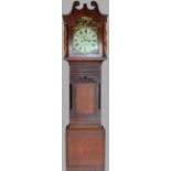 Ness, Kirby Moorside - C19th mahogany crossbanded oak long case clock, signed arched painted Roman