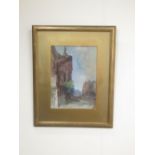 A. Borrowdale (British C20th); Pair of Continental town street scenes, watercolour heightened with