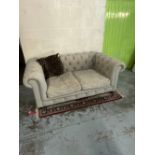 Jenny Powell Collection - Restoration Hardware Victorian style grey upholstered Chesterfield sofa,