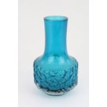 Geoffrey Baxter for Whitefriars, textured Mallet glass vase in Kingfisher blue colourway c1968,