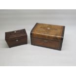 Victorian walnut vanity case, with lift out tray, W30cm D22.5cm H15.6cm and a rectangular rosewood