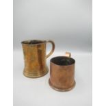 Georgian copper ale mug, impressed 'Skircoat 1774', with impressed Crown 'WR', H8.2cm and another