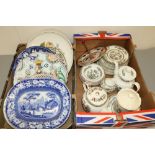Part Johnson Bros Indian Tree part tea service , C19th oval blue and white meat dish, pair of Wren