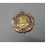 9ct yellow gold and blue enamel Scammonden Sailors & Soldiers presentation pendant, presented to