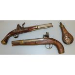 Flintlock pistol, mahogany stock, lock plate stamped Hobson L39cm, similar flintlock duelling...