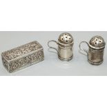 Pair of Victorian hallmarked silver pepperettes, modelled as flour dredgers probably by Joseph