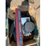 Box containing spare car lights, mirror, torque wrench etc