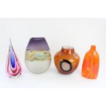 Chinese modern art glass triple sommerso teardrop sculpture, orange speckled glass vase, Voyage