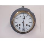 Devina Ship's Bell - C20th brass cased bulkhead clock, signed cream painted Roman dial with outer
