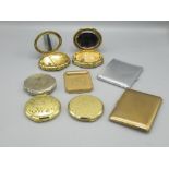 Four C20th ladies compacts, 2 musical ladies compacts and 2 plated cigarette cases