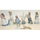 Nao by Lladro porcelain figures: Tulip Time, Swan, boy with dog, Angora's Cat, Friendly Advice,