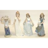 Nao by Lladro porcelain figures: Country Girl with Rabbit, boy with cowboy hat, Walking on Air,