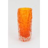 Geoffrey Baxter for Whitefriars, textured bark glass vase in tangerine colourway c1968, H18.5cm