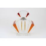 Art Deco style fan shaped large amber and clear glass perfume bottle, H22cm