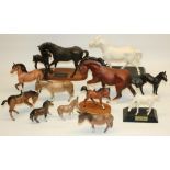 Beswick figures incl. Black Beauty and Foal on wooden plinth H20cm, Spirit of Fire in white on black