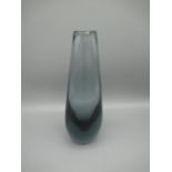 1950s Scandinavian organic smoky grey glass vase in the manner of Holmegaard/Orrefors, H23cm