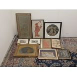 Mixed collection of framed pictures and prints, inc. hand-coloured photogravure by M.Goodman 1910