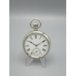 Syren - Geo. V silver open face keyless wound and set pocket watch, white enamel Roman dial with