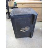 Small W. H. Hanesworth of Bolton Fireproof safe with drawer and key, W37cm D39cm H53cm