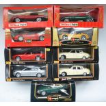 Ten large scale diecast car models incl. 2 1/16th scale Tonka Polistil Jaguar E Types (models very