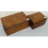 Late Victorian Mahogany sewing box with lift out divided tray W36.5cm D24cm H15.5cm and a similar