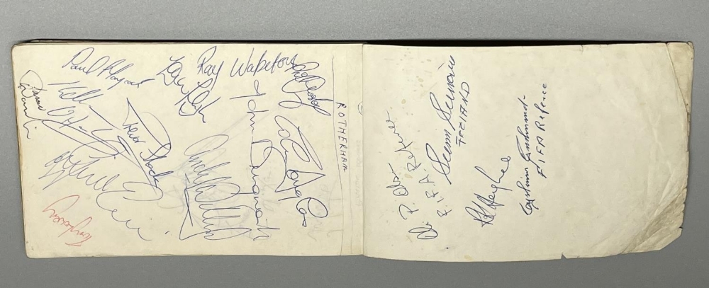 Unruled pad containing various Football related signatures inc. 4 FIFA referees, team players from
