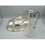 Late C19th claret decanter with wheel cut decoration and EPNS mount, H29cm and a monogrammed