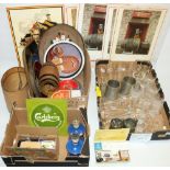 Group of Breweriana c1970s, including advertising trays, ashtrays, card advertising posters for