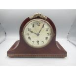 Gustav Becker - 1930's mahogany cased Westminster chiming mantle clock, silvered Arabic dial with