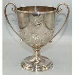Early C20th hallmarked silver two handled trophy cup, relief decorated with Art Nouveau foliage,