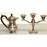 George V hallmarked silver baluster coffee pot, with ebonised handle and finial, makers mark T S