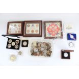 Mixed GB and world coins, framed sets and commemoratives (qty)