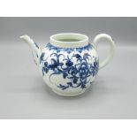 Worcester Mansfield pattern teapot, with First Period Crescent mark, missing lid, H 11cm