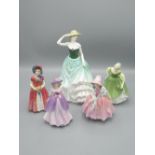 Royal Doulton figures - 'Emily' HN4093, 'Diana' HN1986, 'Fair Maiden' HN2211, 'Lily' HN1793 and a