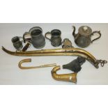 Pair of brass horse hames stamped No.3 Patent Double Cased, with chain and hook, L83cm, and other