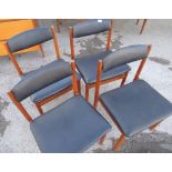 Set of four 1970s Danish style black faux leather teak framed dining chairs, H78cm
