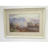 C20th watercolour of a lake side scene, signed 'Saragwanath Kane', 61.5cm x 44.5cm