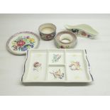 Poole Pottery four sectioned Hors D'ouevres plate, plate, bowl, donut shaped posy and other dish (5)