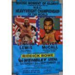 Six original boxing promotional posters to include Lennox Lewis vs Oliver McCall (154.5x104cm),