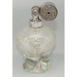 C20th clear glass perfume bottle, shaped body with white latticino decoration, chromed metal