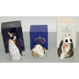 Royal Crown Derby porcelain paperweights: Panda, silver stopper; Dormouse, silver stopper;