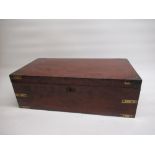 Victorian mahogany brass bound writing slope, with fitted burgundy interior, (a/f), W51cm D25.3cm