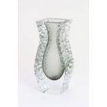 c1960s Murano Mandruzzato glass vase with textured flanks and smokey grey single sommerso