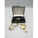 Swiss - Ladies 9ct gold hand wound wristwatch, with two tone silvered dial, hinged two piece case